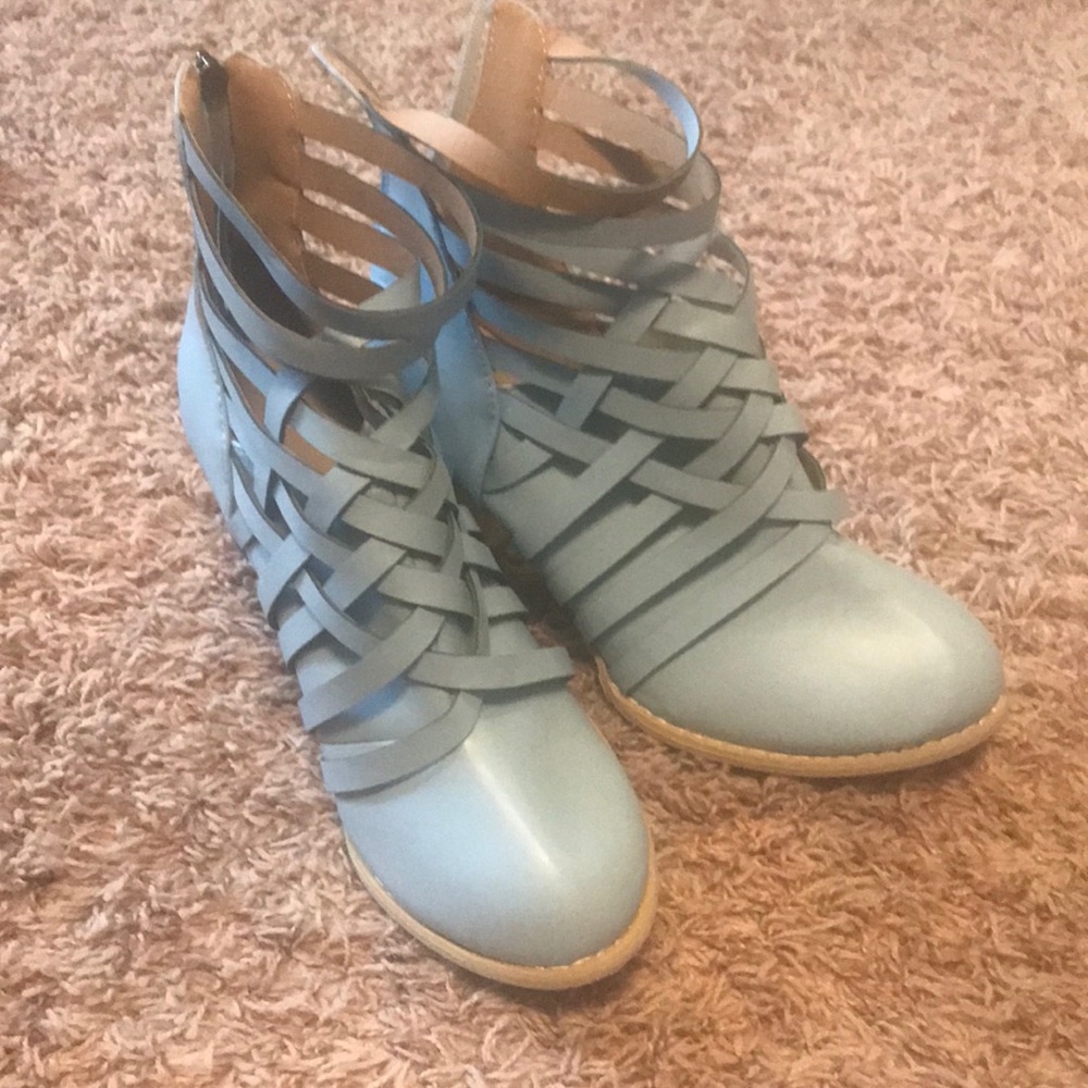 Blue strappy booties